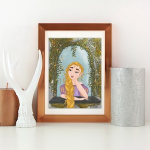 Rapunzel Art Print, Fairytale Art Print, Fairytale Art, Digital Art Print, Original Art Print, Grimm&#39;s Fairytales, Rapunzel, A5 Art Print