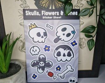 Skulls, flowers & bones sticker sheets