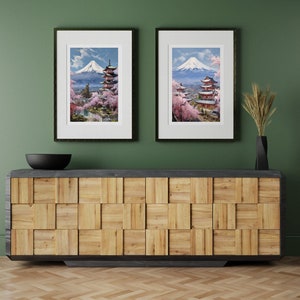 Japanese Cherry Blossom Temple Digital Print,Set of 5,Vintage Oil Painting,Spring Wall Art,Instant Download,Aesthetic Floral Room Decor