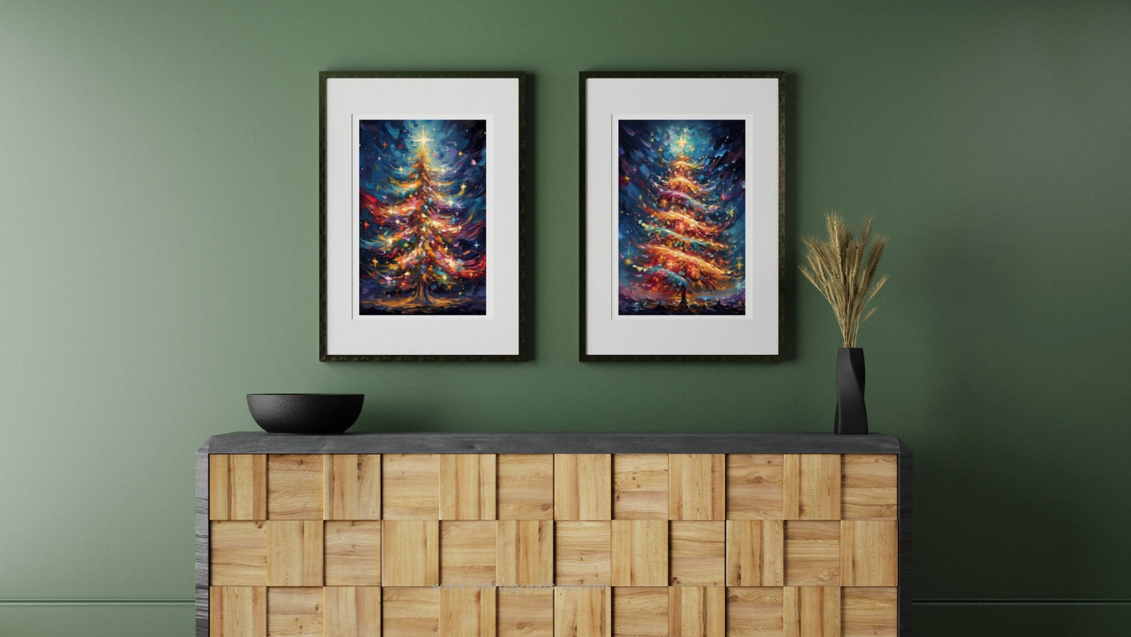 Printable Vibrant Christmas Tree Prints,set of 3,winter Wall Arts,xmas