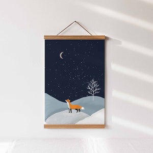 Weihnachtsposter Fuchs unter Sternenhimmel