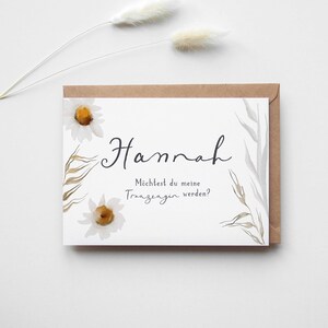 Carte de demoiselle d’honneur fleurs blanches personnalisées