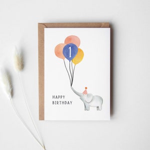 Karte Geburtstag Elefant mit bunten Ballons