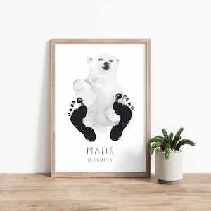 Baby Fußabdruck Poster Eisbär mit Namen und Geburtsdaten