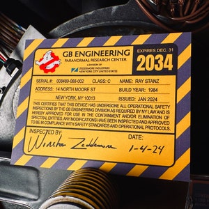 Proton Pack Sticker GB Engineering License Re-Usable Styro-Sticker zdjęcie 1