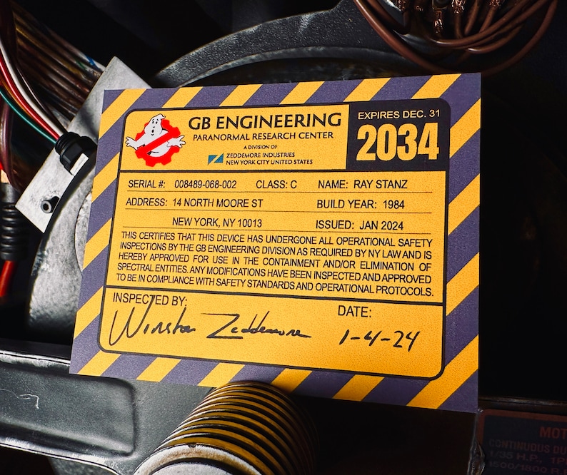 Proton Pack Sticker GB Engineering License Re-Usable Styro-Sticker zdjęcie 1