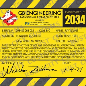 Proton Pack Sticker GB Engineering License Re-Usable Styro-Sticker zdjęcie 2