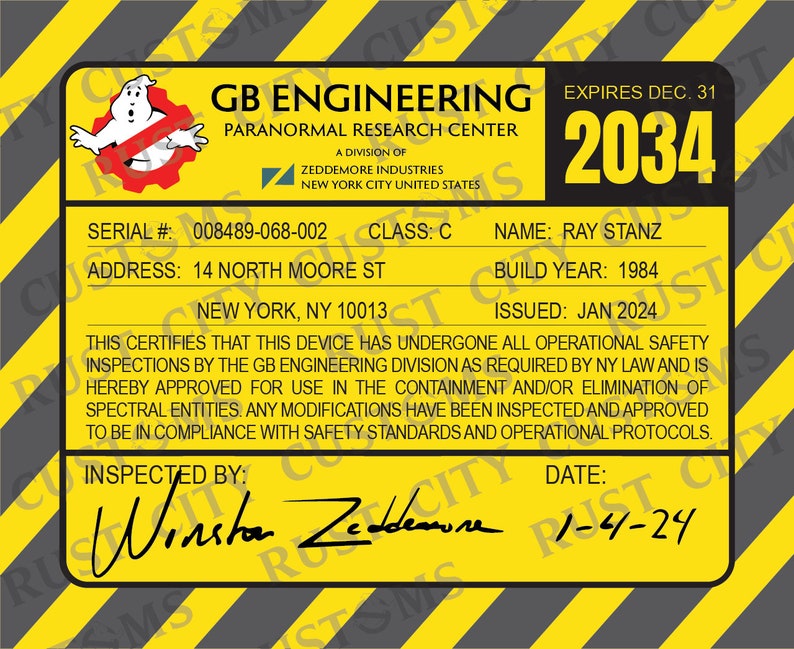 Proton Pack Sticker GB Engineering License Re-Usable Styro-Sticker zdjęcie 2