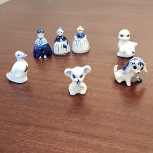 Delftware Tiny Porcelain Delft  Figures Dutch Holland Dollhouse Figurines Mini Enesco Animals Floral