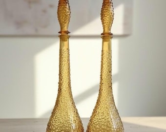 Vintage Amber Hobnail Decanter Set | Italian Empoli Style Barware