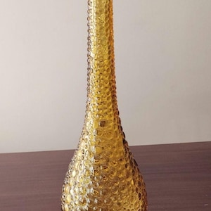 Vintage Italian Empoli Glass Genie Bottle Decanter Bubble Amber MCM Mid-Century Modern