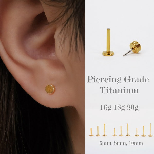 16G/18G/20G Push Pin Labret Stud Earring • Threadless Flat Back • Button • Lobe/Helix/Tragus/Cartilage/Nose Piercing • Hypoallergenic