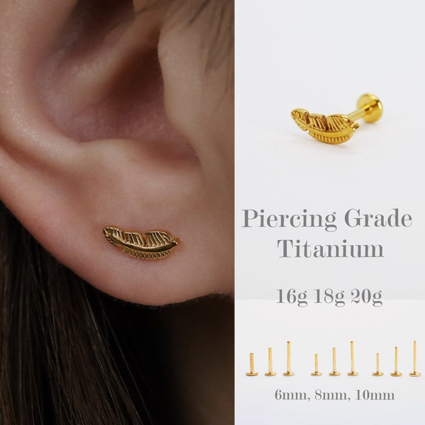 16G/18G/20G Push Pin Labret Stud Earring • Threadless Flat Back • Feather • Lobe/Helix/Tragus/Cartilage/Nose Piercing • Hypoallergenic