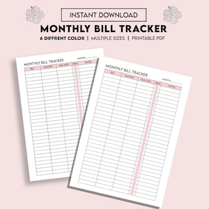 Monthly Bill Tracker Printable Bill Payment Tracker Bill Pay Checklist Organizer  Budget Planner A4 A5 US Letter Instant Download 