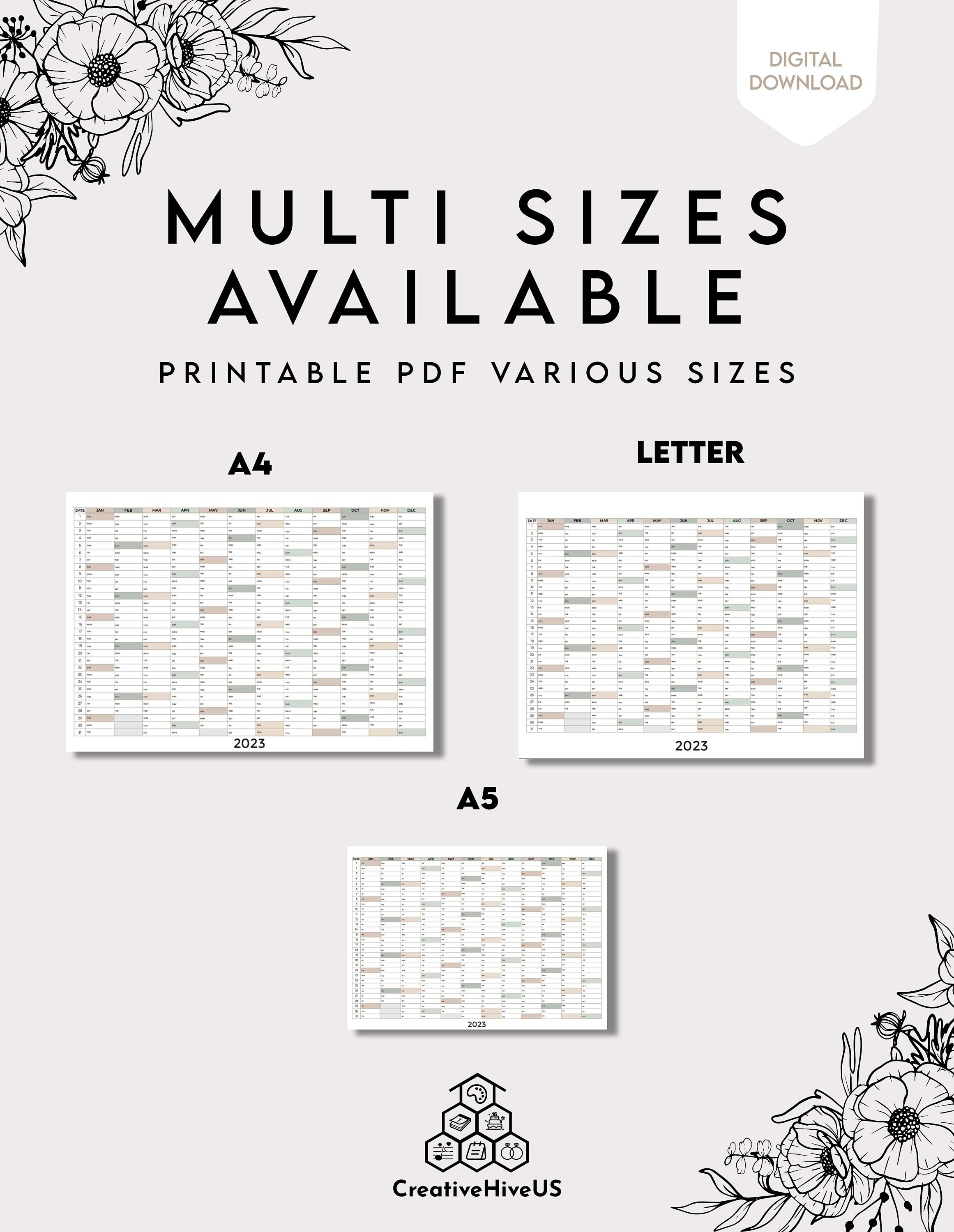 2023 year planner yearly planner on 1 page landscape vertical etsy