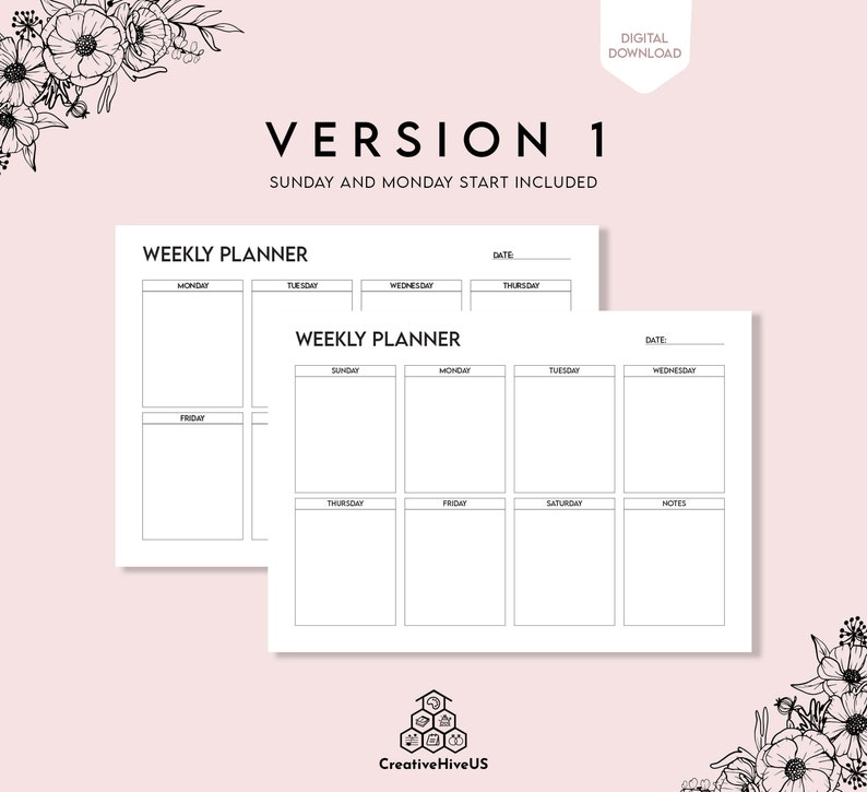 Weekly Planner Printable Landscape Minimalist Weekly Schedule Etsy