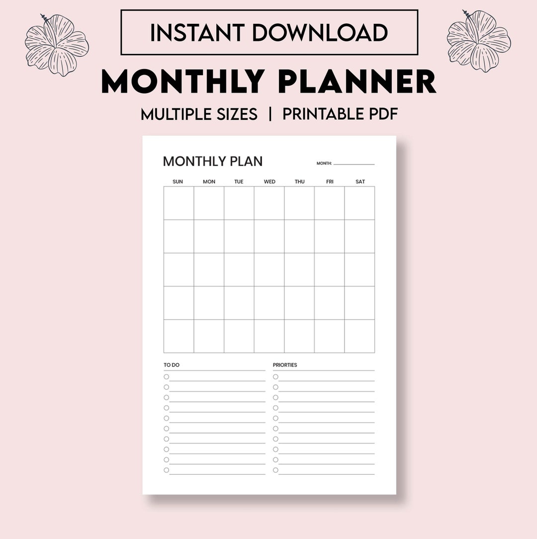 Monthly Planner Printable Productivity Planner Monthly Agenda - Etsy
