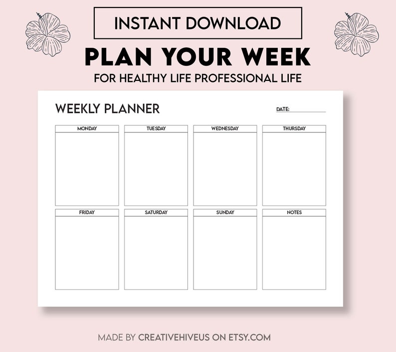 Weekly Planner Printable Landscape Minimalist Weekly Schedule Etsy