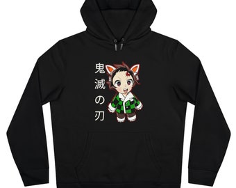 Demon Cat Slayer Sweatshirt, Cute Tanjiro Anime Hoodie, Original Japanese Title, Black / White Sweatshirt.