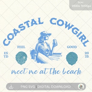 Vintage Beach Cowgirl Graphic Design Coastal Cowgirl  | PNG SVG | coastal design | Retro | surf western tee |  meet me at the beach