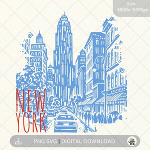 New York Street Skizze Kunst T-Shirt Design | Digitaler Download | PNG SVG | Illustration | Handgezeichnet | Trendy | T-Shirt