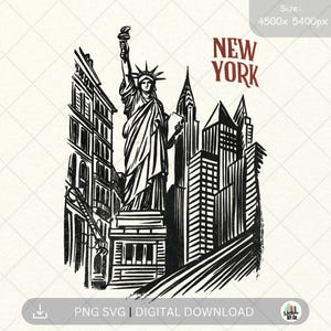 Design per maglietta di New York / Download digitale / PNG SVG / Illustrazione / Paesaggio urbano di New York / Di tendenza / Maglietta grafica