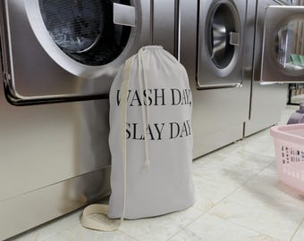 Wash Day Slay Day Laundry Bag | Canvas Tote for Clothes Laundry Bag for Clothes, Minimal Chic Laundry Storage Tote