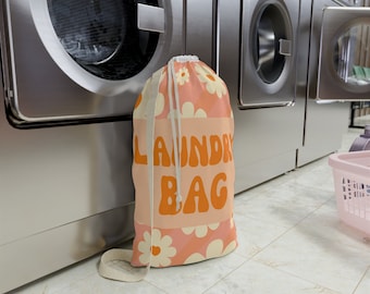 Retro Floral Laundry Bag, Spun Polyester with Shoulder Strap