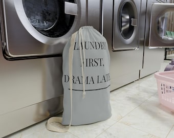 Laundry First Drama Later laundry bag | Cotton drawstring laundry sack Laundry Bag for Clothes, Minimal Chic Laundry Storage Tote