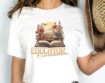 Educator Extraordinaire T-Shirt, Floral Book Design