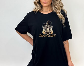 Trash Witch Possum T-Shirt, Retro Halloween Opossum Tee