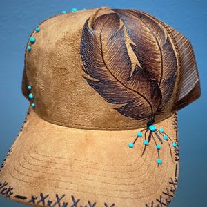 hand burned trucker hat