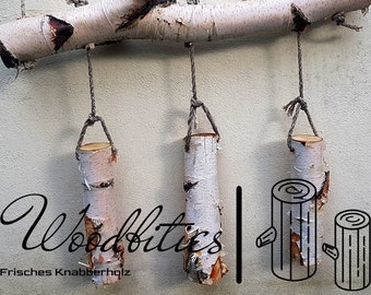 WoodBitie "Mobilé" - frisches Knabberholz für Pferde, Esel, Schafe, Ziegen und Alpakas