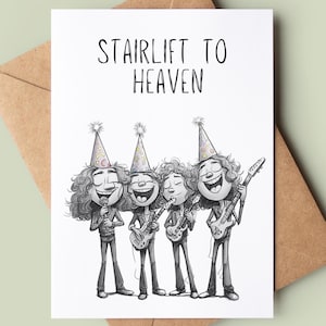 Tarjeta de cumpleaños "Silla elevadora al cielo" - Tarjeta de cumpleaños personalizada - Tarjeta de inspiración musical - Tarjeta para amantes de la música - Tarjeta grosera para amantes del rock