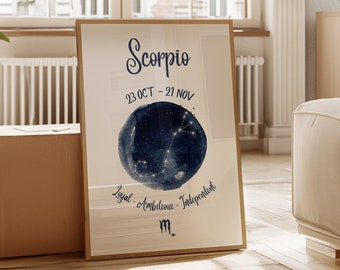 Scorpio Star Sign print - Modern Wall Art - Zodiac Wall Decor - Astrology Art - Constellation Art - Stylish Minimalistic Wall Print A3 A4