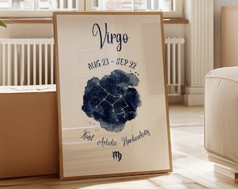 Virgo Star Sign Wall print - Modern Wall Art - Zodiac Wall Decor - Astrology Art - Constellation Art - Stylish Minimalistic Wall Print A3 A4