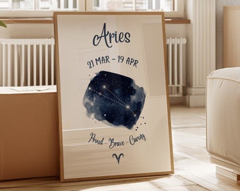 Aries Star Sign Wall print - Modern Wall Art - Zodiac Wall Decor - Astrology Art - Constellation Art - Stylish Minimalistic Wall Print A3 A4