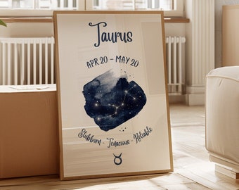 Taurus Star Sign Print - Modern Wall Art - Zodiac Wall Decor - Astrology Art - Constellation Art - Stylish Minimalistic Wall Print A3 A4
