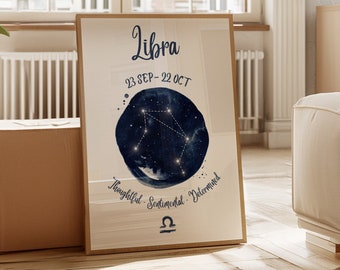 Libra Star Sign Wall print - Modern Wall Art - Zodiac Wall Decor - Astrology Art - Constellation Art - Stylish Minimalistic Wall Print A3 A4