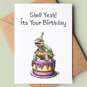 Carte d'anniversaire tortue avec gâteau - carte d'anniversaire colorée - jolie carte de voeux Bday Pun - carte d'anniversaire blague pour ami - carte d'amant de tortue