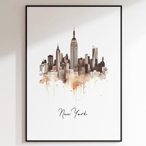New York Wall Print - USA Print  - City Of New York Wall Art - Modern Bedroom Decor - World Landmarks - Gift A3 A4 - Watercolour Art