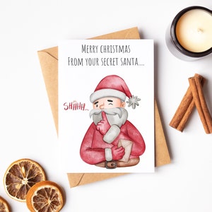 Carte de Noël secrète du père Noël - carte de joyeux Noël - carte de voeux aquarelle - carte de Noël drôle - une carte du père Noël secret