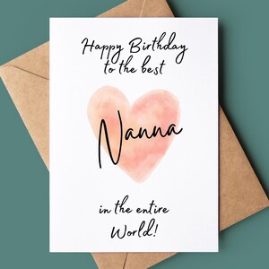 Niedliche Geburtstagskarte für Nanna - Personalisierte Oma Geburtstagskarte - Nanny Grußkarten - Herz Geburtstagskarte für Oma