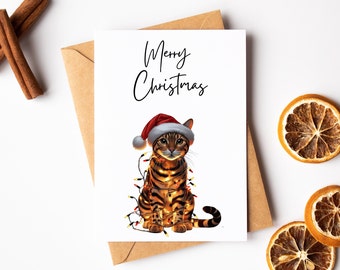 Christmas Cat Card - Merry Christmas Card - Funny Xmas Card - Bengal Cat Greeting Card - Card For Christmas Birthday - Bengal Cat Lover Card