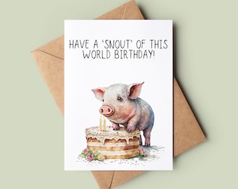Tarjeta de cumpleaños feliz del cerdo lindo - tarjeta divertida del cumpleaños del cerdo - tarjeta de felicitación del juego de palabras del cerdo - tarjeta de cumpleaños personalizada - regalo del amante de los animales - tarjeta del amante del cerdo