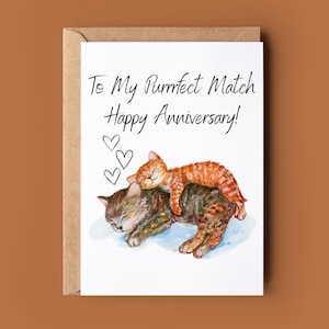 Carte d'anniversaire Puuurfect Match - carte chat mignon pour elle - carte mignonne pour lui - carte amoureux des chats - carte amoureux des animaux - carte jeu de mots drôle de chat