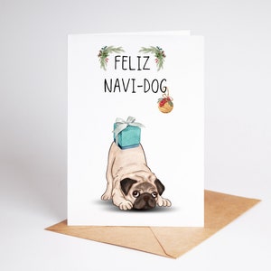 Pug Christmas Card - Cute Dog Christmas Card - Feliz Navi Dog Joke ...