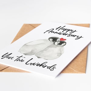 Carte Penguin Happy Anniversary Carte personnalisée Carte de félicitations Happy Anniversary Cute Penguin Card Custom Animal Lover Card image 2