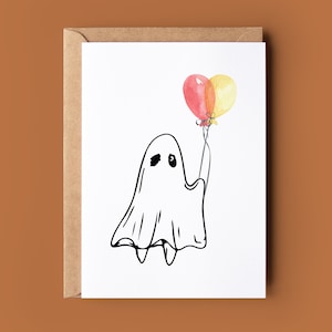 Cartão de feliz aniversário de fantasma fofo - Cartão de aniversário de Halloween - Cartão de Halloween em aquarela - Cartão de aniversário assustador - Cartão de aniversário de véspera de Hallows