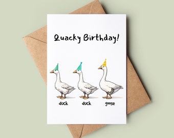 Duck Duck Goose Birthday Card - Funny Duck Pun Greetings Card - Customised Birthday Card - Duck Lover Card -  Funny Goose Pun Birthday Card